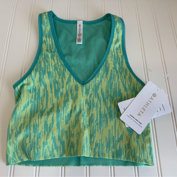 Athleta Aurora Borealis Green Ribbed Athletic Crop Top Small NEW. 995 - Picture 2 of 5